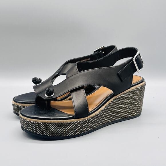 Donald J Pliner Sandals Womens 7 Black Leather Almee Slingback Wedge Platform - Picture 3 of 10